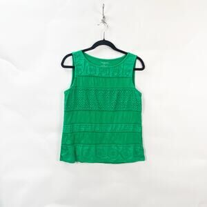 2/$30 Talbots Medium Petites Womens Green Eyelet Sleeveless Top Tank